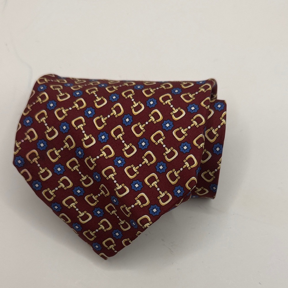 Vtg Paolo‎ Gucci Mens Tie Interlocking Pattern Burgundy and Gold 57” X 4”